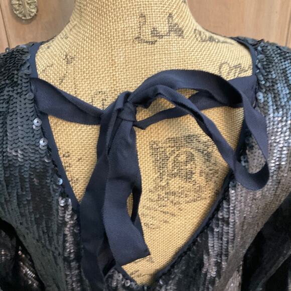 J.Crew Tie V-Back Sequin 3/4 Sleeve Mini Dress Size 4 Navy Holiday Disco NWT - Picture 9 of 15
